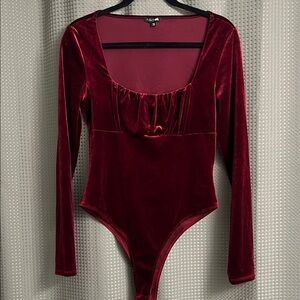 Elegant Burgundy Velvet Bodysuit